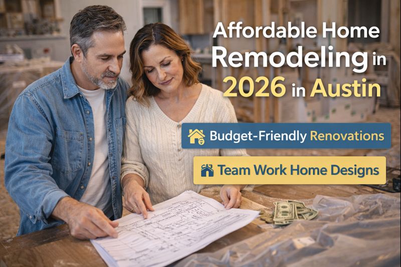 Austin homeowners reviewing home remodeling plans and budget during affordable renovation project in 2026